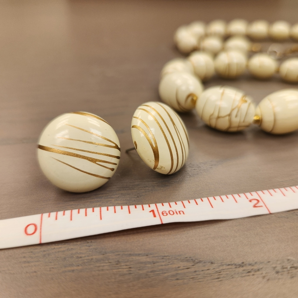 Cream and gold vintage earring and necklace set